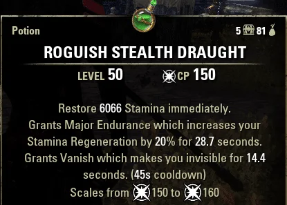 Elder Scrolls Online Roguish Stealth Drought Potion