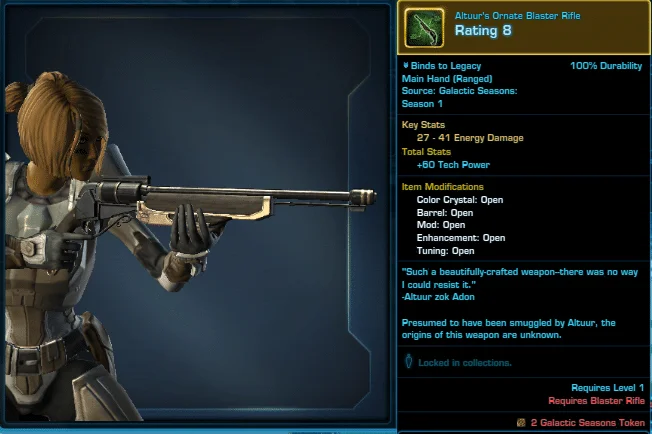 SWTOR Galactic Seasons Rewards Altuur's Ornate Blaster Rifle