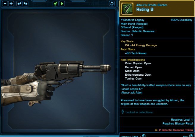 SWTOR Galactic Seasons Rewards Altuur's Ornate Blaster