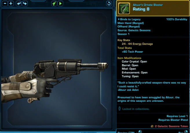 SWTOR Galactic Seasons Rewards Altuur's Ornate Blaster