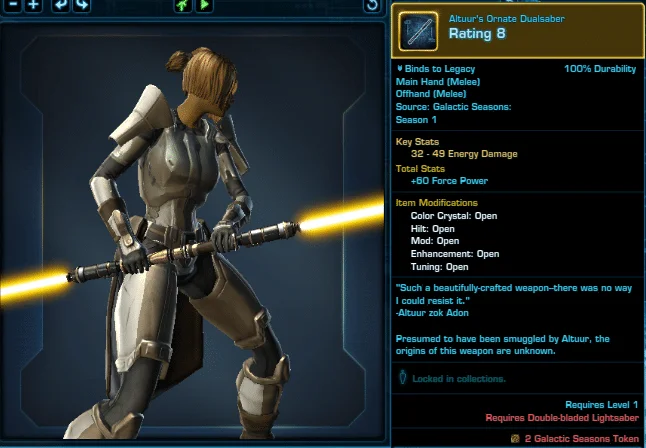 SWTOR Galactic Seasons Rewards Altuur's Ornate Dualsaber