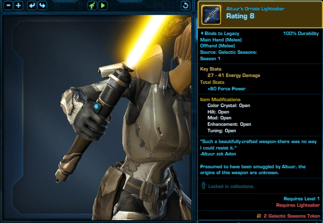 SWTOR Galactic Seasons Rewards Altuur's Ornate Lightsaber