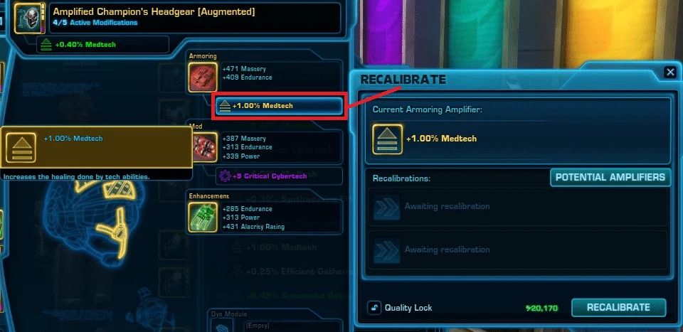 SWTOR Amplifers Guide - Recalibration access armor