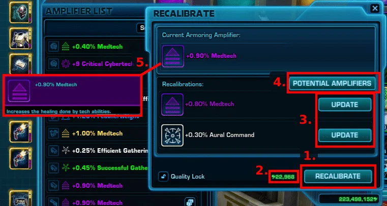 SWTOR Amplifiers Guide -  Recalibrating/Reroll Infographic
