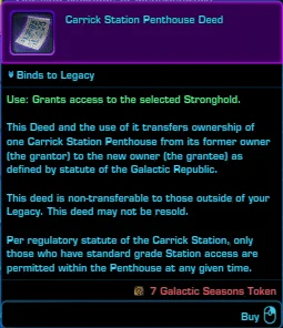 SWTOR Galactic Seasons Rewards Republic Fleet Stronghold Deed