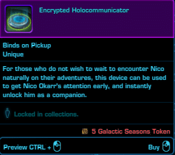 SWTOR Galactic Seasons Rewards Nico Okarr Companion