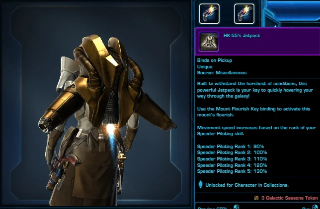 SWTOR Galactic Seasons Rewards HK-55 Jetpack