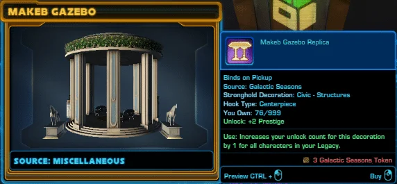 SWTOR Galactic Seasons Rewards Makeb Gazebo