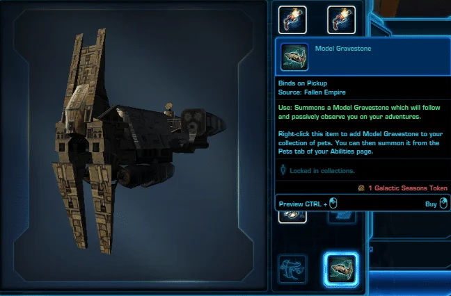 SWTOR Galactic Seasons Rewards Model Gravestone Pet