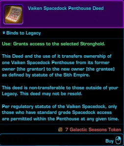 SWTOR Galactic Seasons Rewards Imperial Fleet Stronghold Deed