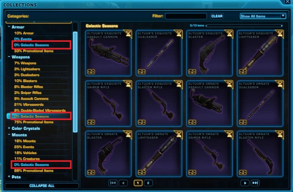 SWTOR Galactic Seasons Rewards in Collections