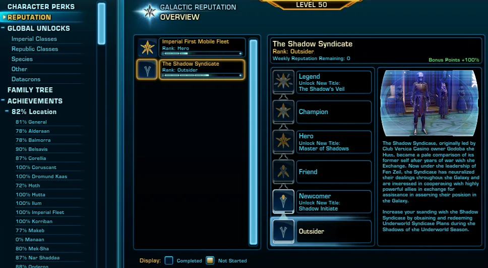 SWTOR Shadow Syndicate Reputation Track