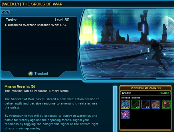 SWTOR Unranked PvP 7.0.2 Mission Rewards
