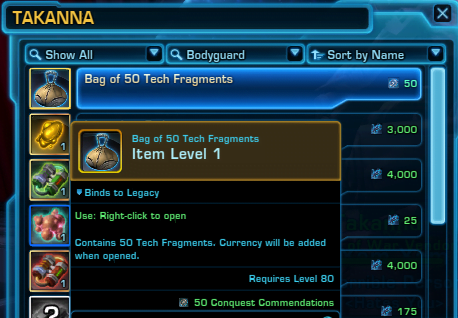 SWTOR Bag of 50 Tech Fragments