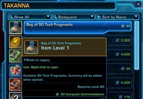SWTOR Bag of 50 Tech Fragments