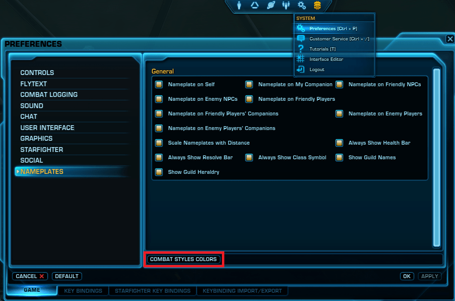 SWTOR Combat Styles Colour Selection via Preferences