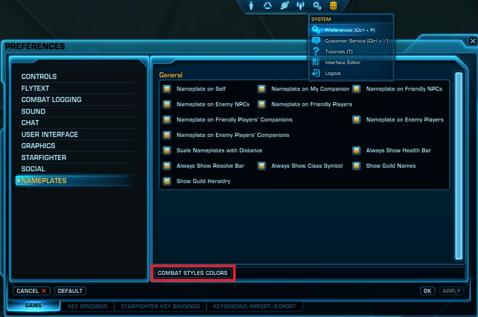 SWTOR Combat Styles Colour Selection via Preferences