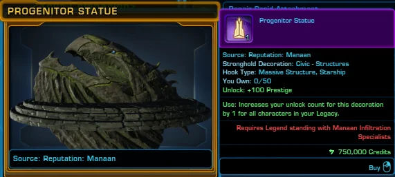 SWTOR Progenitor Statue
