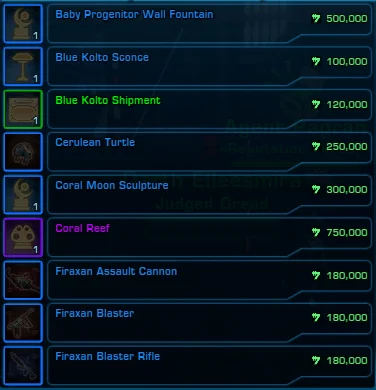 SWTOR Manaan Reputation Vendor Items