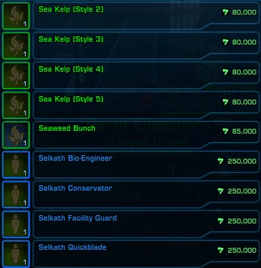 SWTOR Manaan Reputation Vendor Items