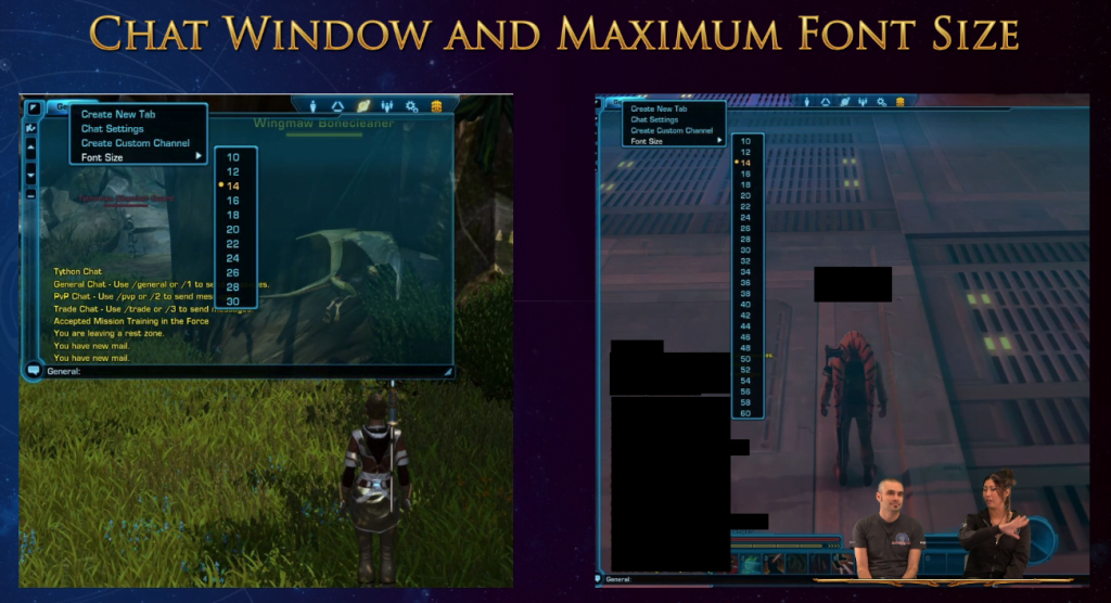 SWTOR Game Update 7.1 Chat Window Customisation Options