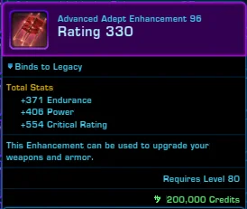 SWTOR Level 80 Item Rating 330 Adept Enhancement