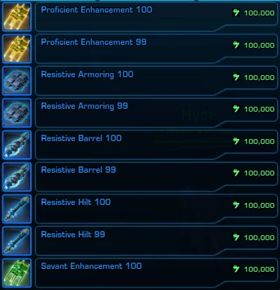 SWTOR Game Update 7.1 Level 80 Item Modification Vendor Items