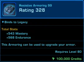 SWTOR Level 80 Item Rating 328 Resistive Armouring