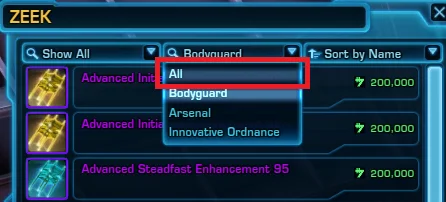 SWTOR Level 80 Item Modification Vendor Role Selection