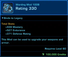 SWTOR Level 80 Item Rating 330 Warding Mod