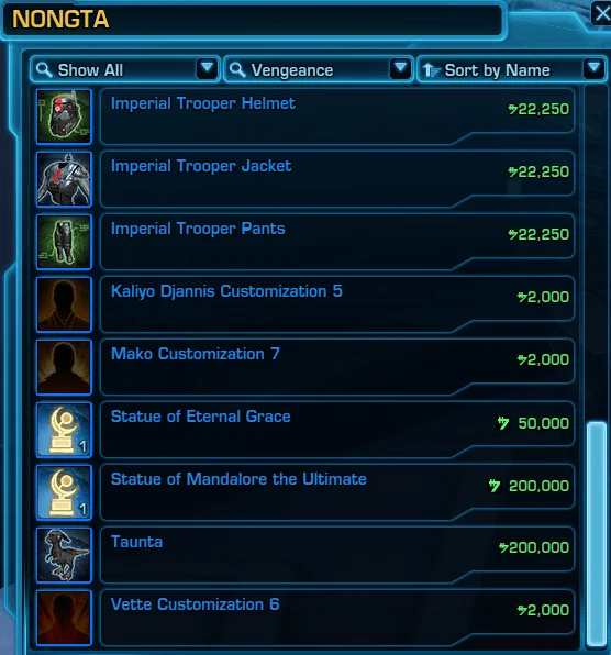 SWTOR Collector's Edition Vendor Items Imperial