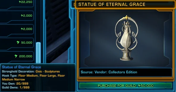 SWTOR Collector's Edition Vendor Item Statue of Eternal Grace Stronghold Decoration