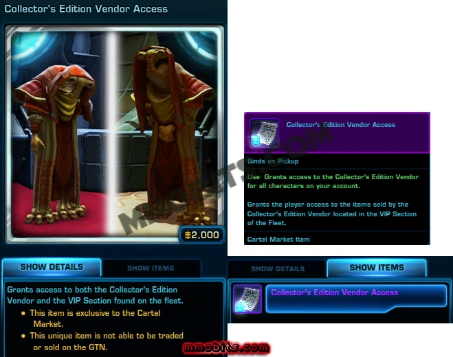 SWTOR Collector's Edition Vendor Access Item Description