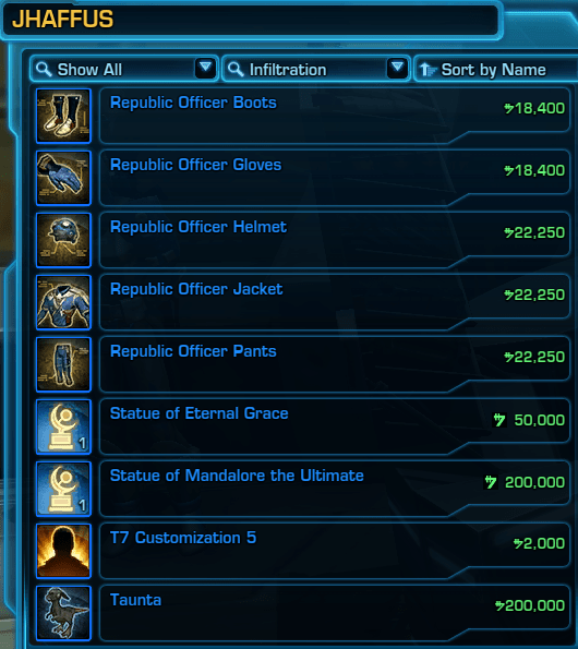 SWTOR Collector's Edition Vendor Items Republic