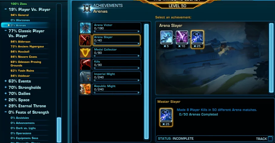 SWTOR Game Update 7.2 PvP Achievements Arenas