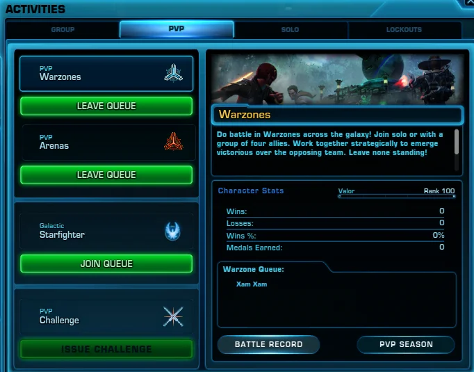 SWTOR Game Update 7.2 PvP Queue UI