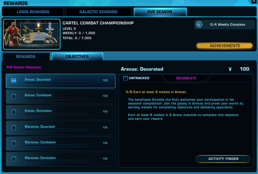 SWTOR Game Update 7.2 PvP Seasons Objectives PTS