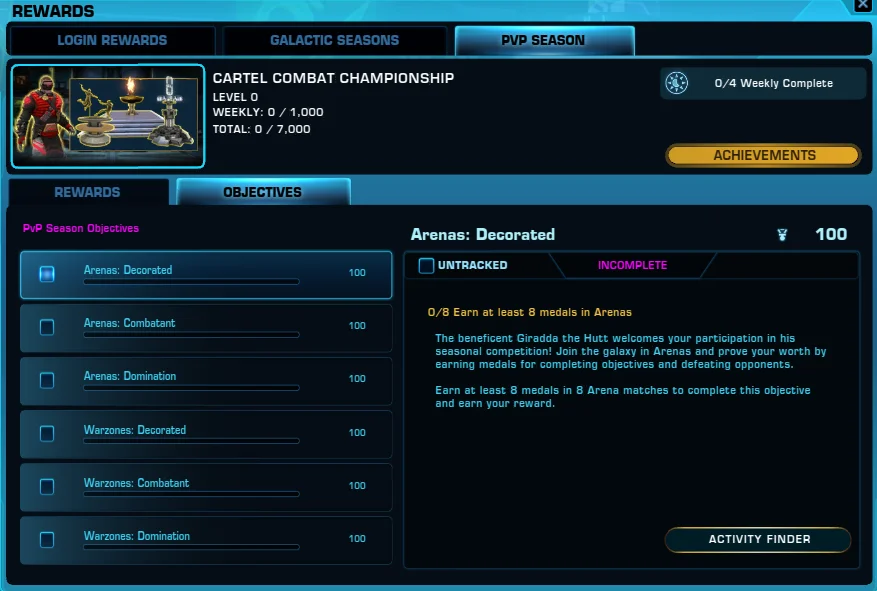 SWTOR Game Update 7.2 PvP Seasons Objectives PTS