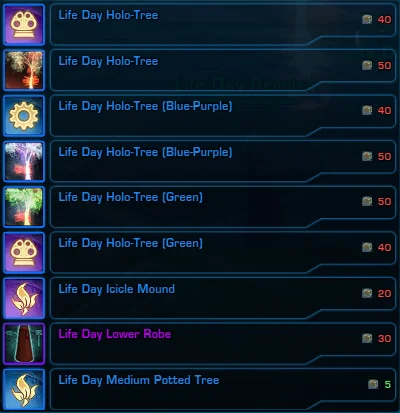 SWTOR Life Day Event Reward Vendor Items