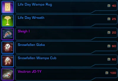 SWTOR Life Day Event Reward Vendor Items