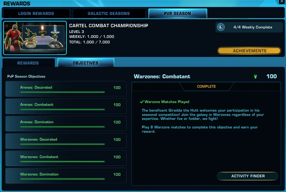 SWTOR PvP Season Objectives