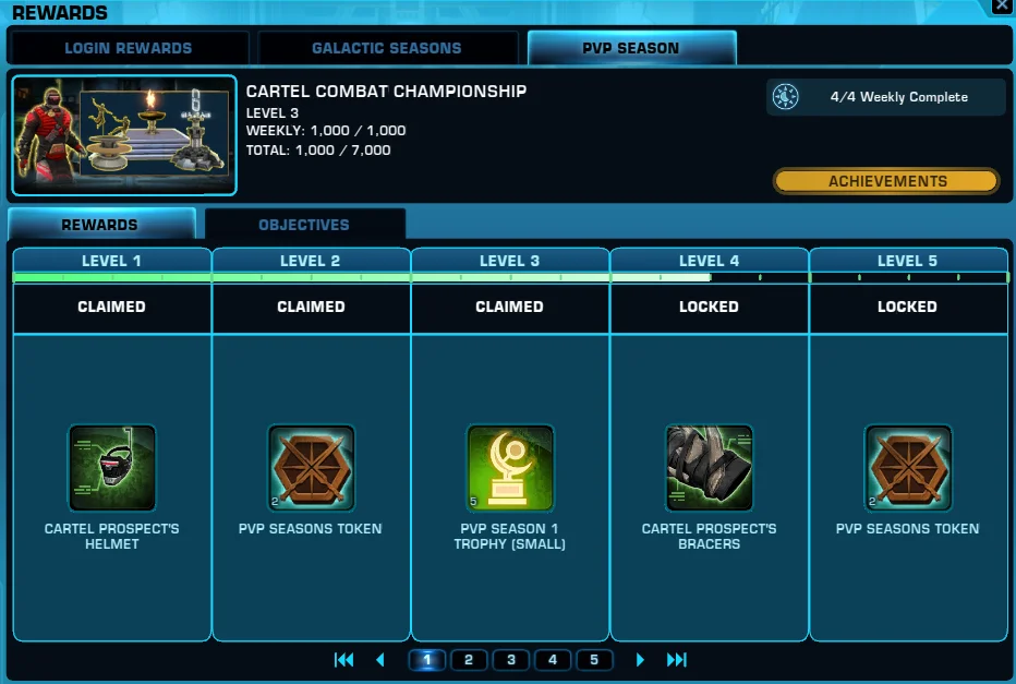 SWTOR PvP Season One Rewards Track Levels 1-5 Game Update 7.2