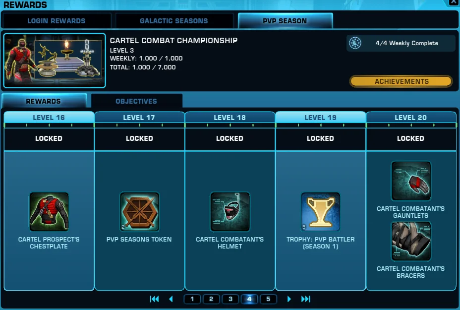 SWTOR PvP Season One Rewards Track Levels 16-20 Game Update 7.2