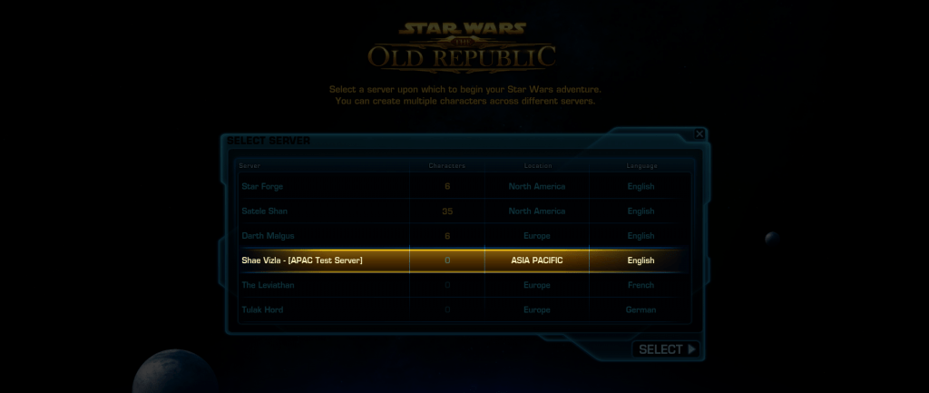 SWTOR AWS APAC Test Server Shae Vizla