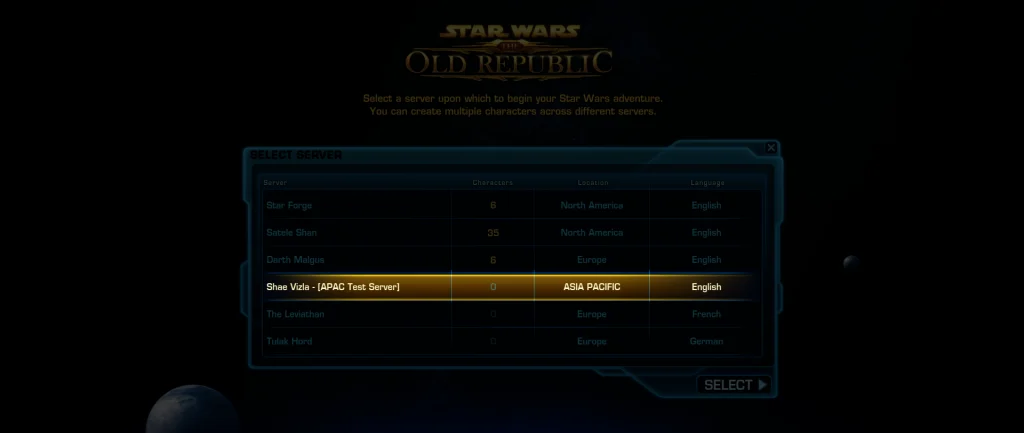 SWTOR AWS APAC Test Server Shae Vizla