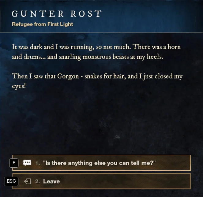 New World First Light Refugee Gunter Rost dialogue, located Cutlass Keys