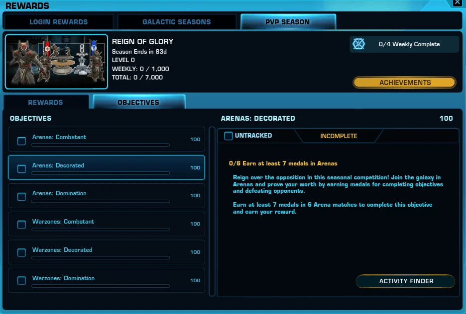 SWTOR PvP Season 3 Weekly Objectives