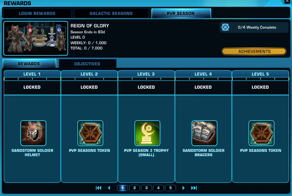 SWTOR PvP Season 3 Rewards Track Levels 1 - 5