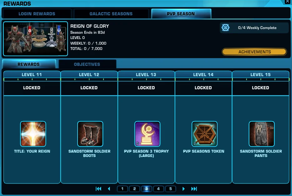 SWTOR PvP Season 3 Rewards Track Levels 11 - 15