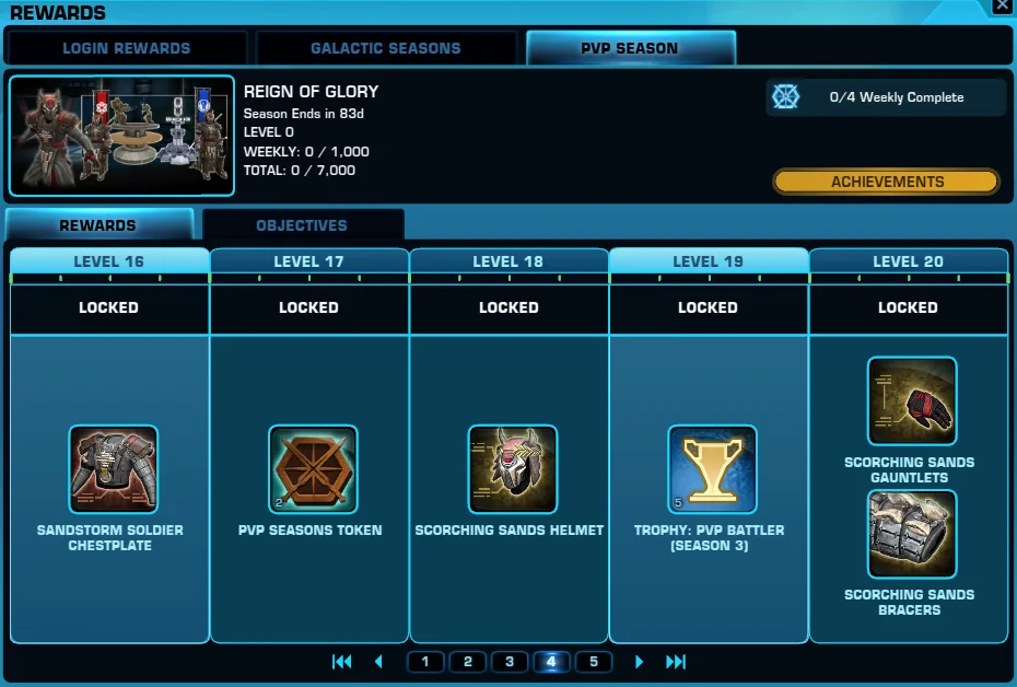 SWTOR PvP Season 3 Rewards Track Levels 16 - 20